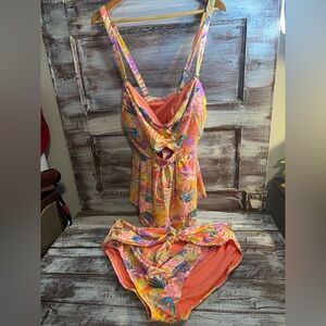 Time and Tru Coral Tropical Two-Piece Swimdress and Bikini Bottoms